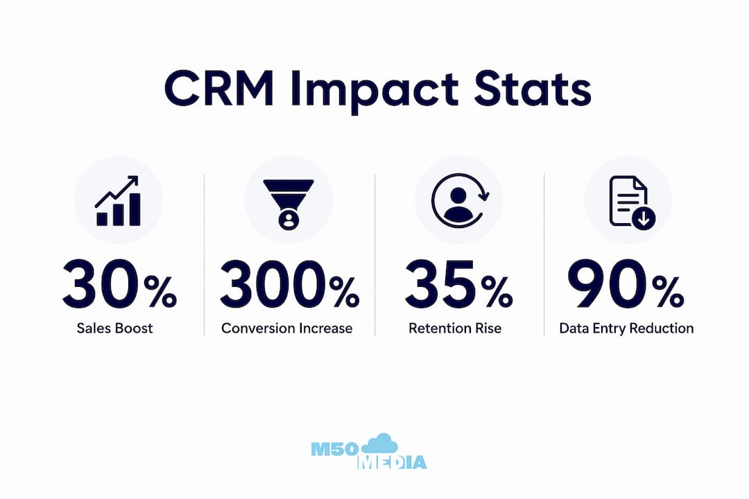 Infographic showing CRM benefit statistics