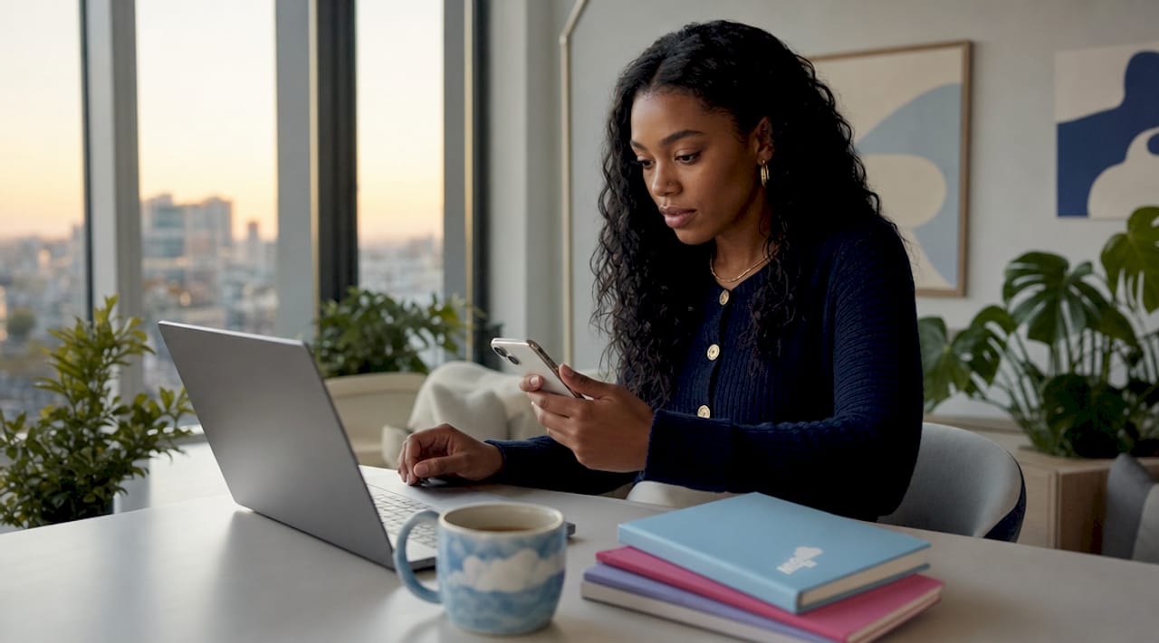 Marketing professional reviewing call to action campaign on smartphone