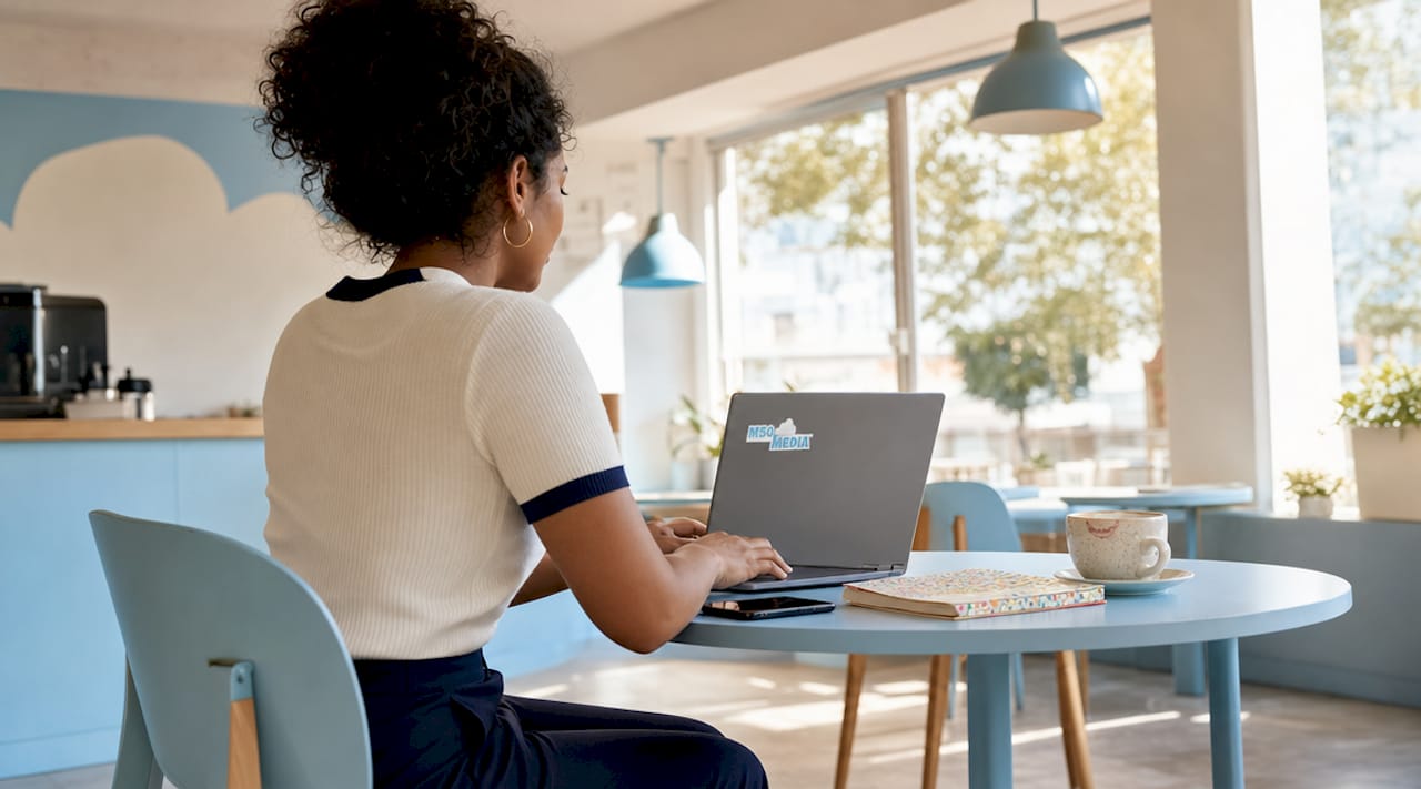 Micro-influencer reviewing social media data at home desk
