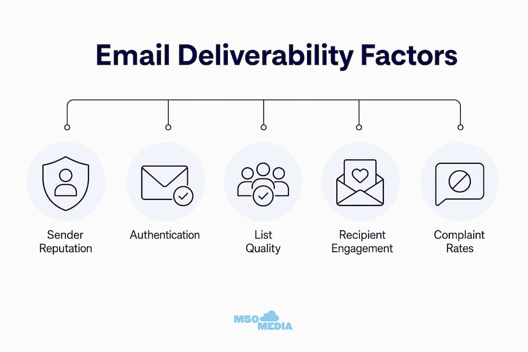 Infographic showing key factors affecting email deliverability