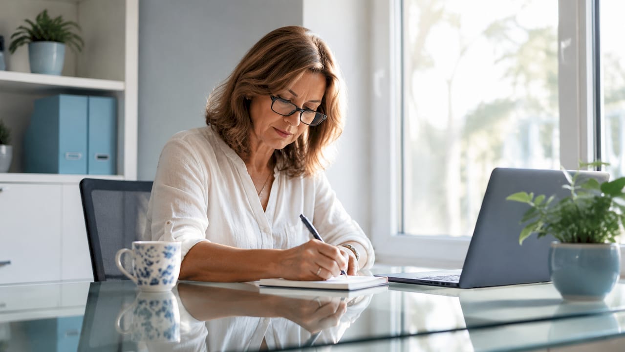 Small business owner planning advertising campaign