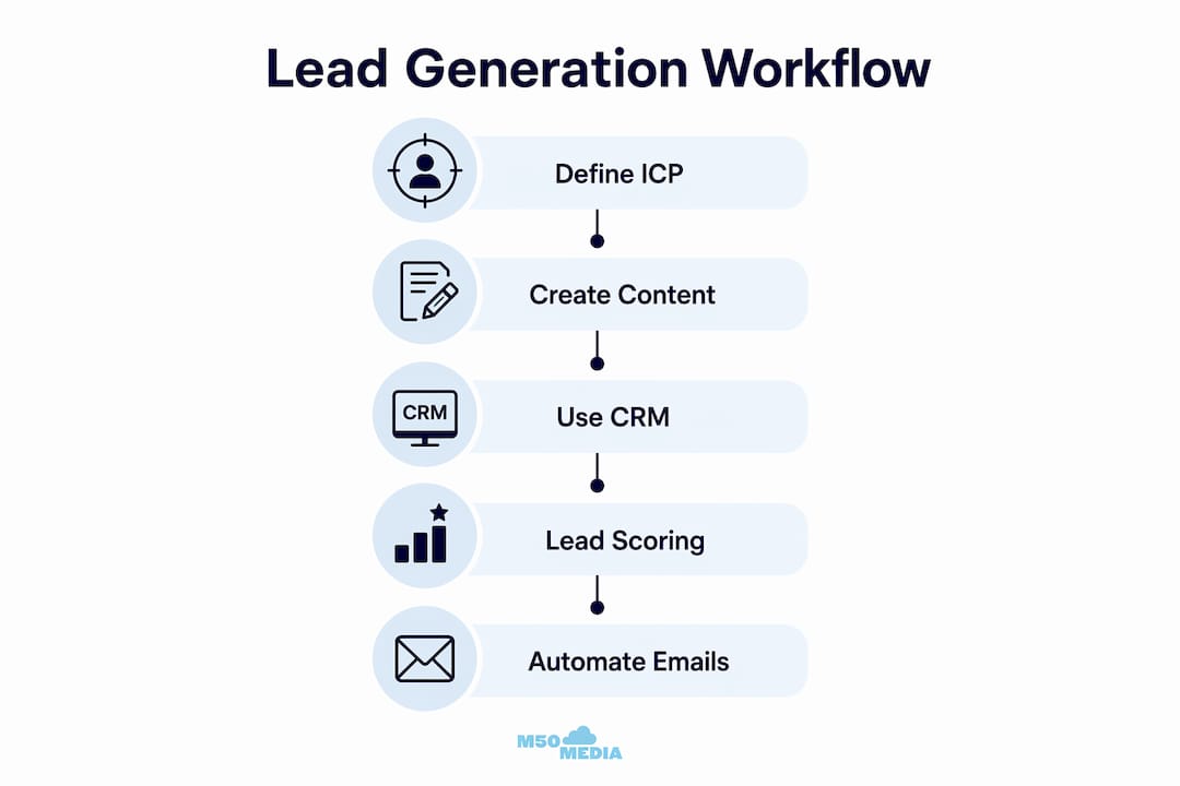 Infographic illustrating lead generation workflow steps
