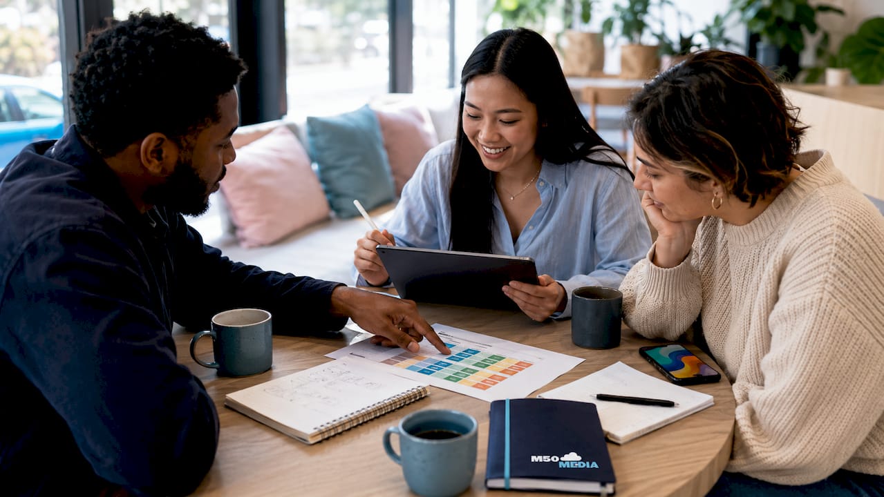 Team assessing business readiness with checklist and tablet