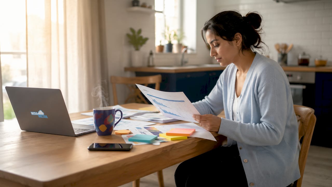 Woman analyzing social media organic reach data