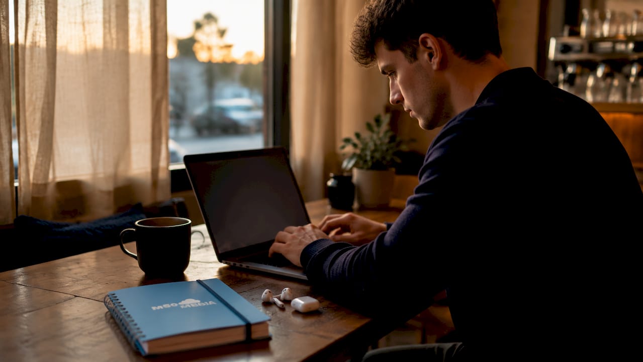Man researching marketing funnel tactics