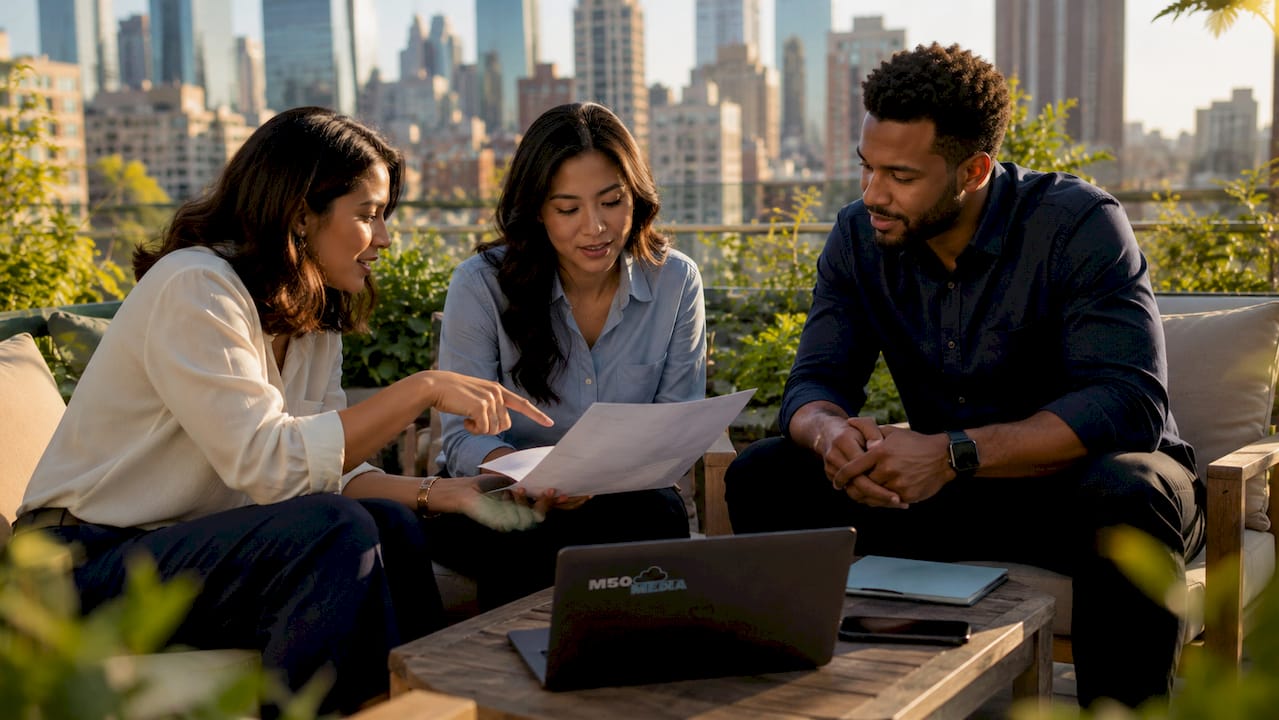 Team collaborating on white paper content