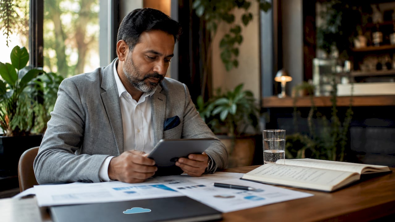 Man reviewing website traffic data on tablet