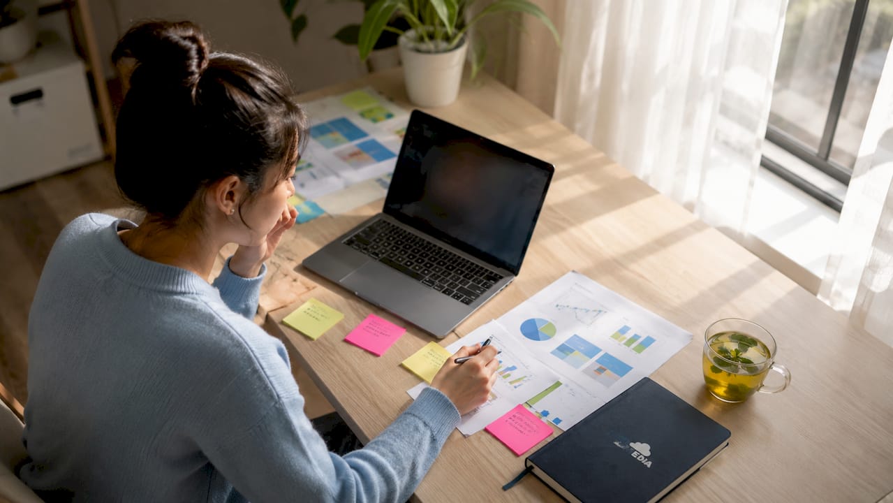Woman analyzing website traffic data at desk