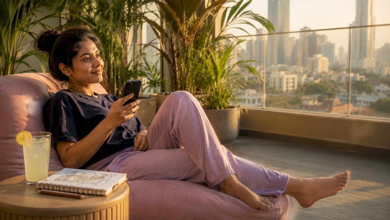 Woman shopping on smartphone at home