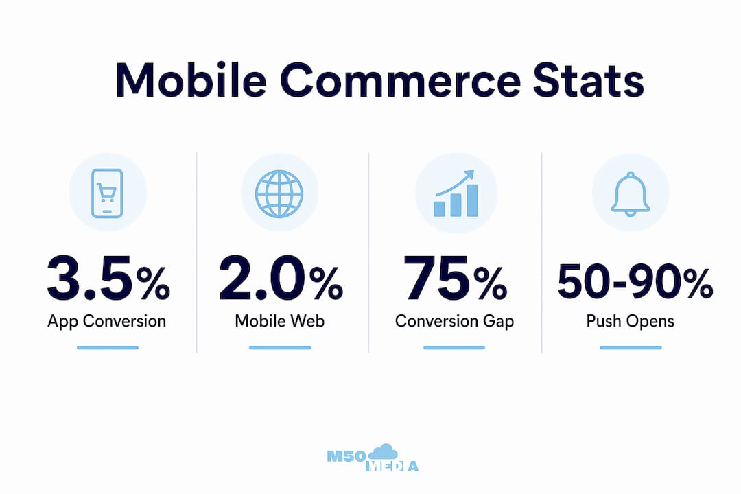 Infographic showing mobile commerce conversion statistics