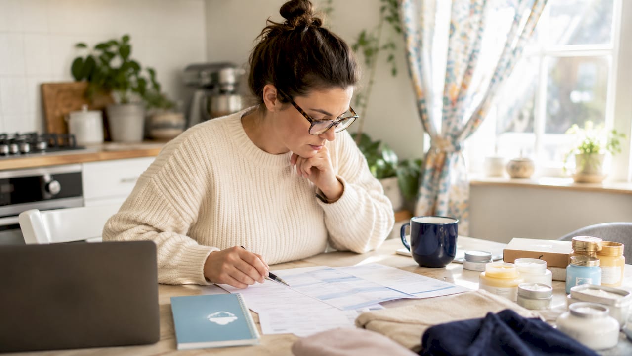 Business owner reviewing customer feedback forms