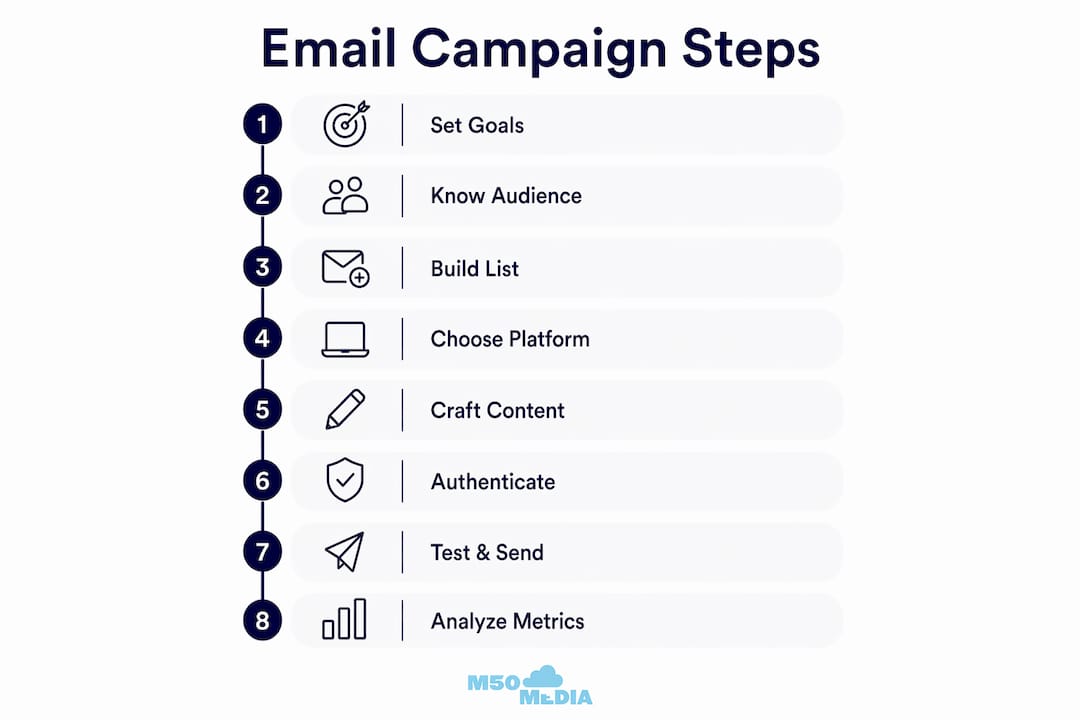 Infographic illustrating email campaign steps