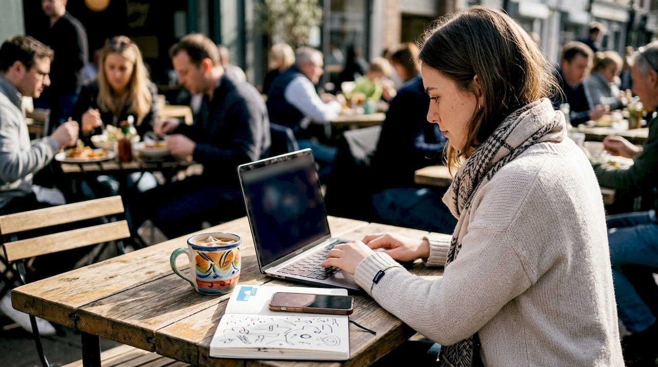 Entrepreneur managing Facebook ads on laptop