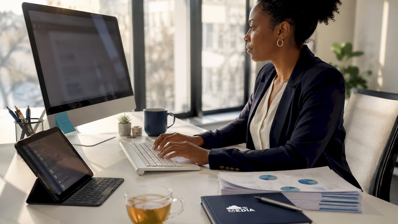 Marketer analyzing audience targeting data