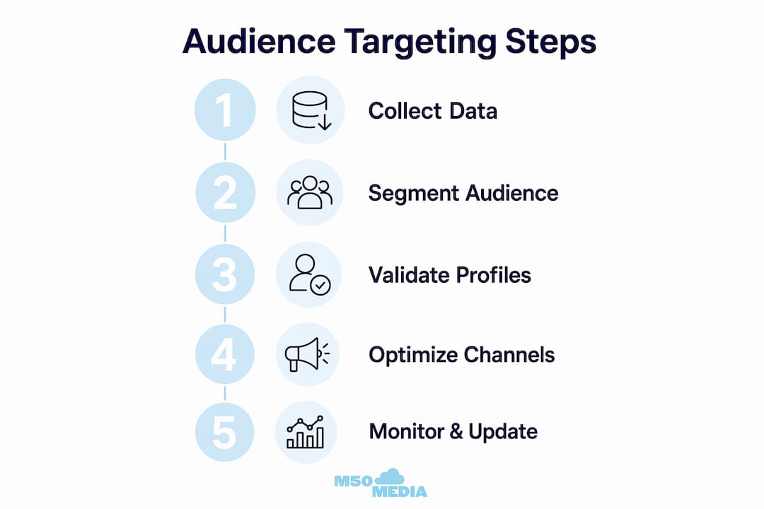 Infographic illustrating audience targeting process steps
