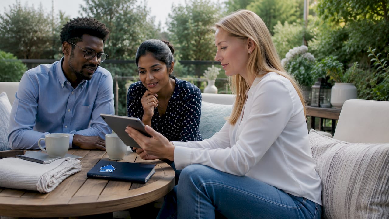 Small team collaborating in online meeting