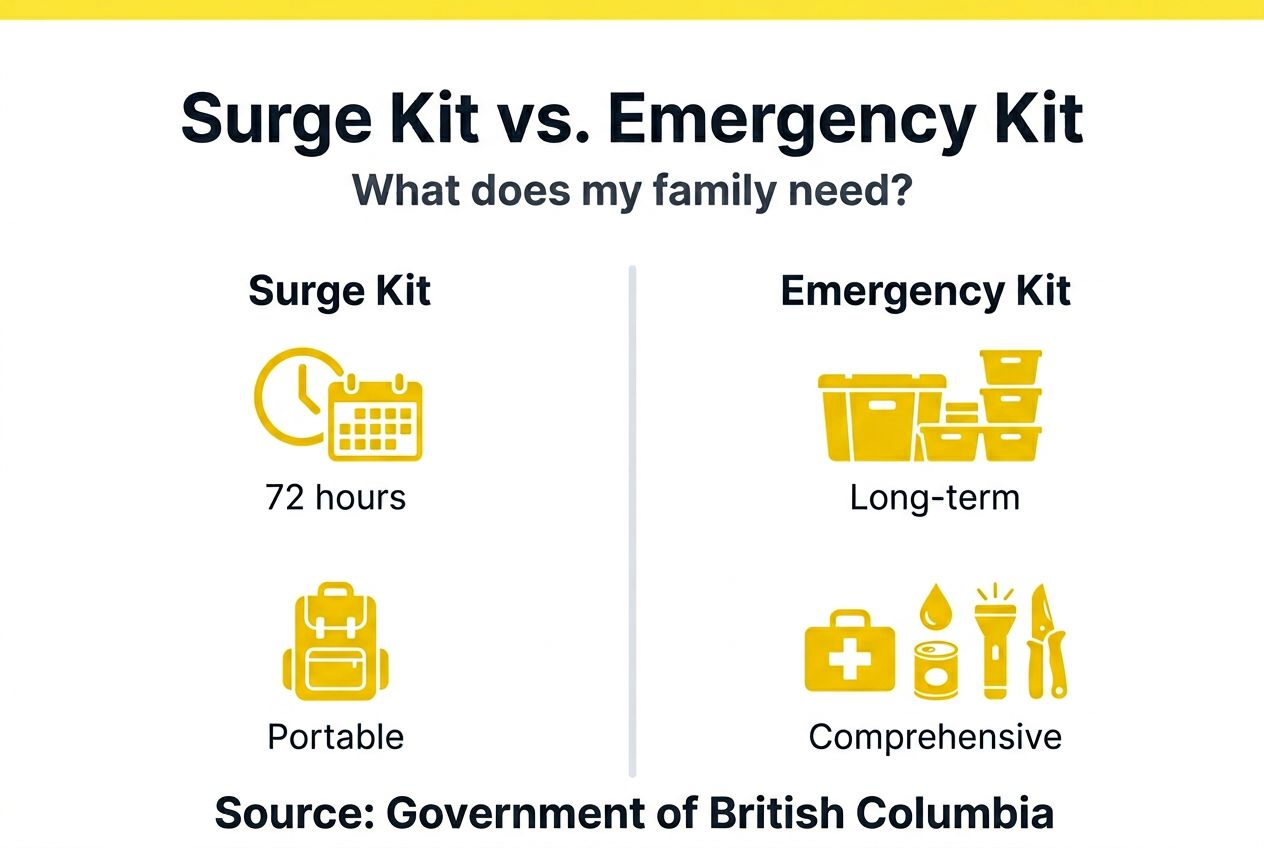 Infographic comparing surge kits and emergency kits