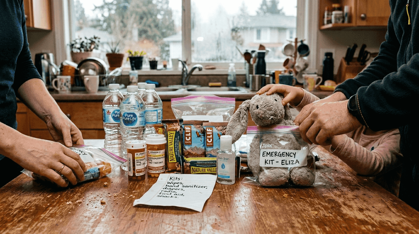 Multi-day kit supplies arranged on table