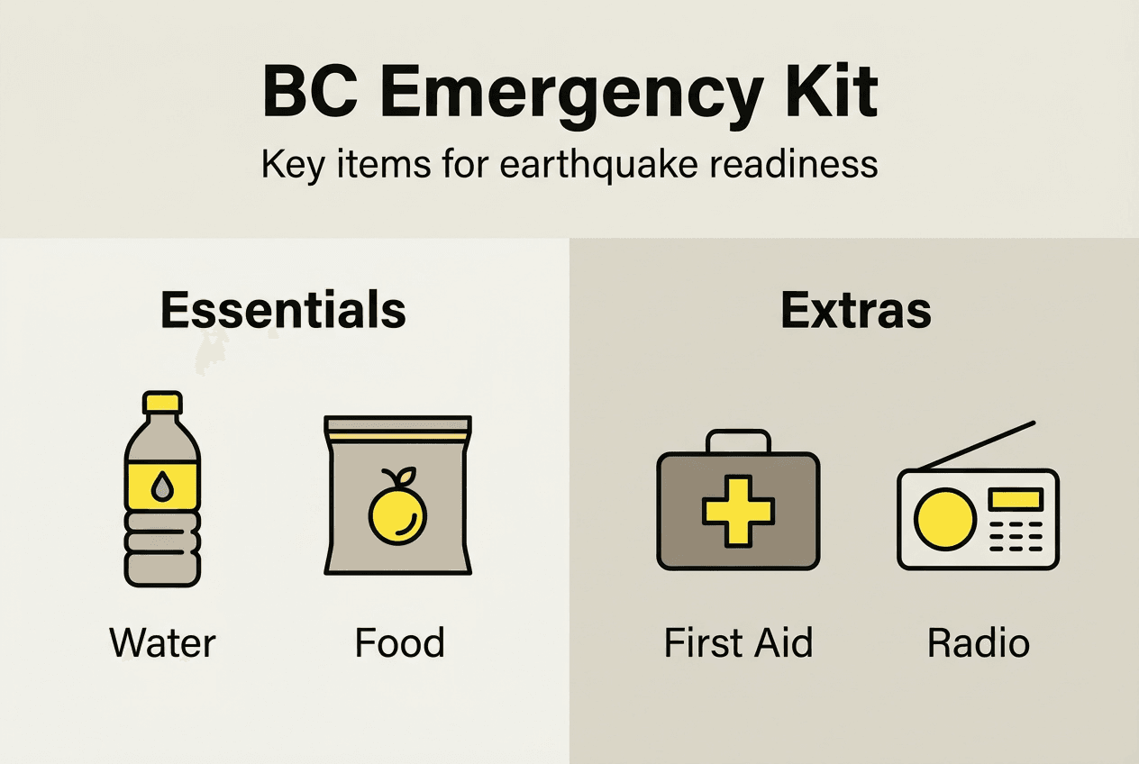 Infographic showing BC emergency kit key items