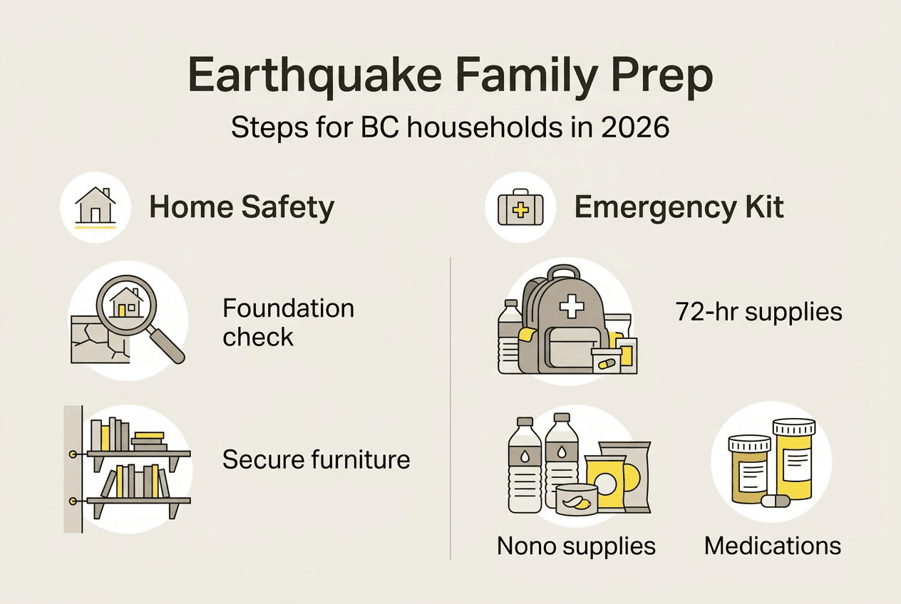Infographic of earthquake safety and kit steps