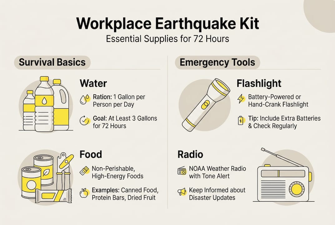 Infographic of workplace earthquake kit contents