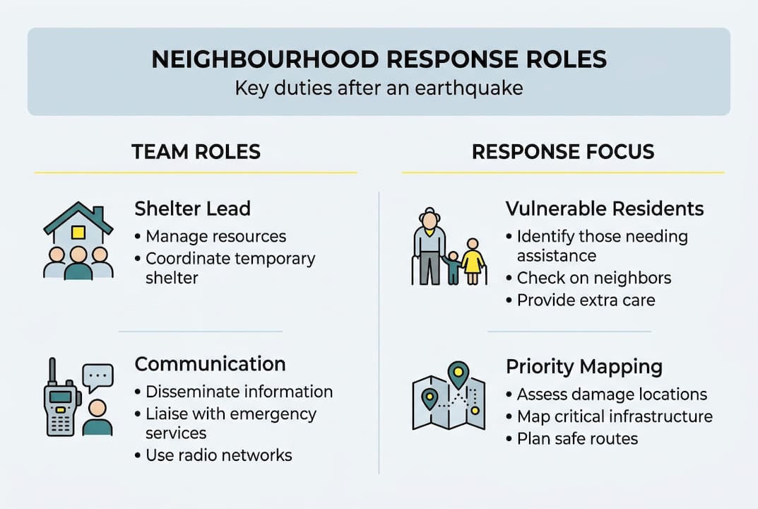 Infographic showing community earthquake response roles