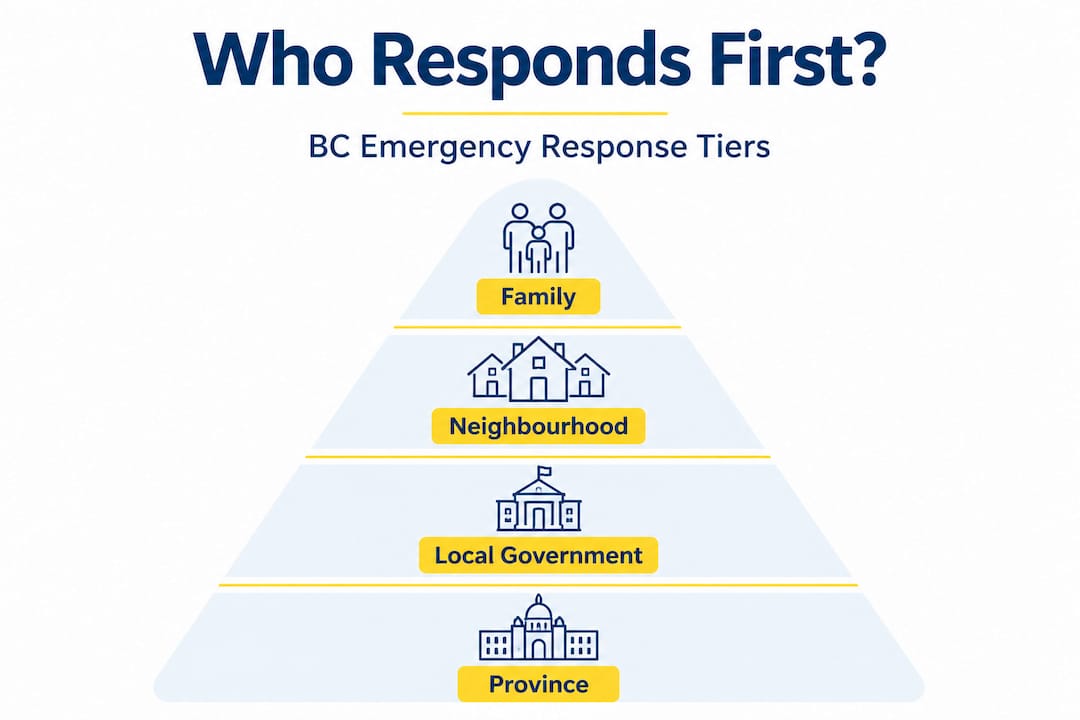 Hierarchy infographic of BC emergency response tiers