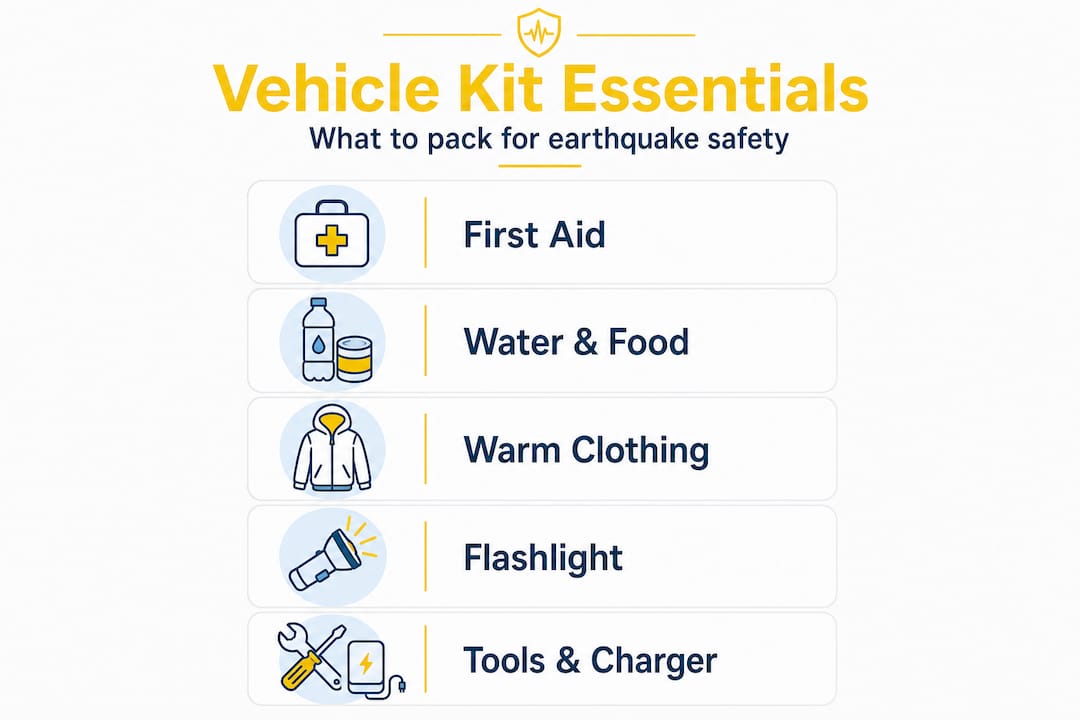 Infographic listing key vehicle kit essentials