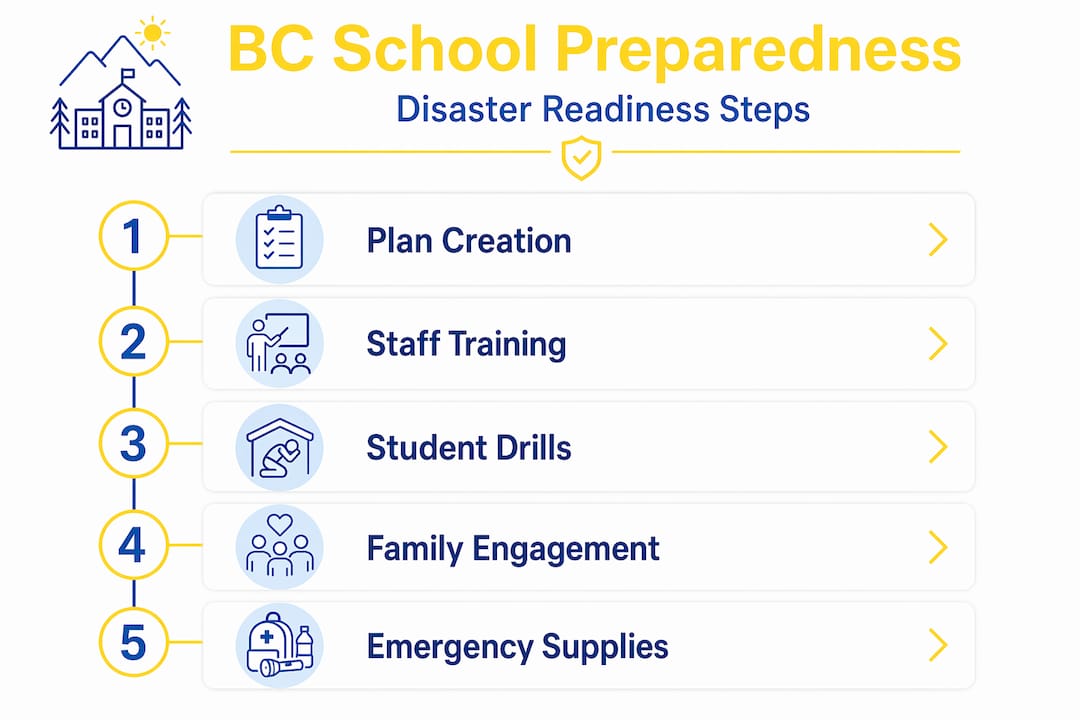 Infographic showing steps in BC school disaster preparedness
