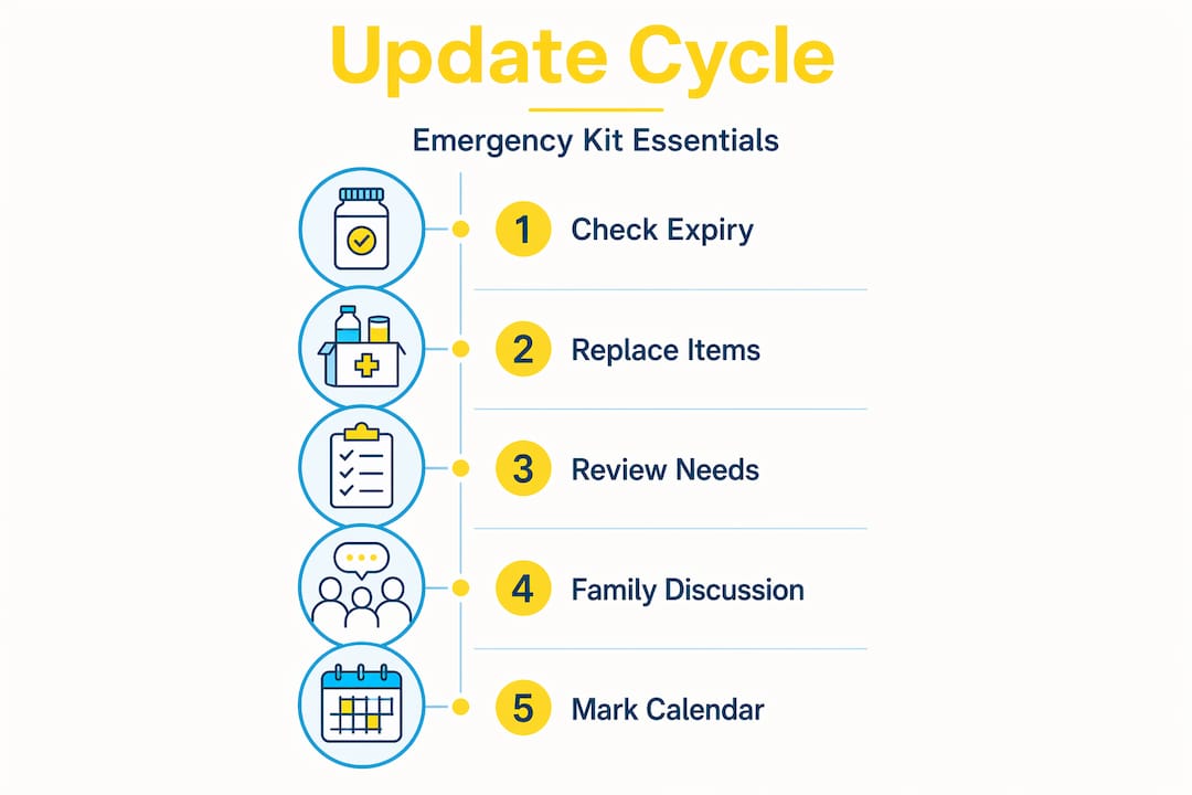 Infographic showing emergency supplies update steps