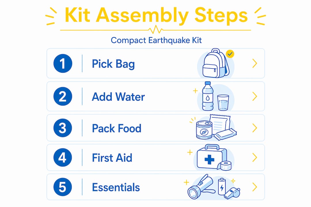 Infographic showing compact kit assembly steps