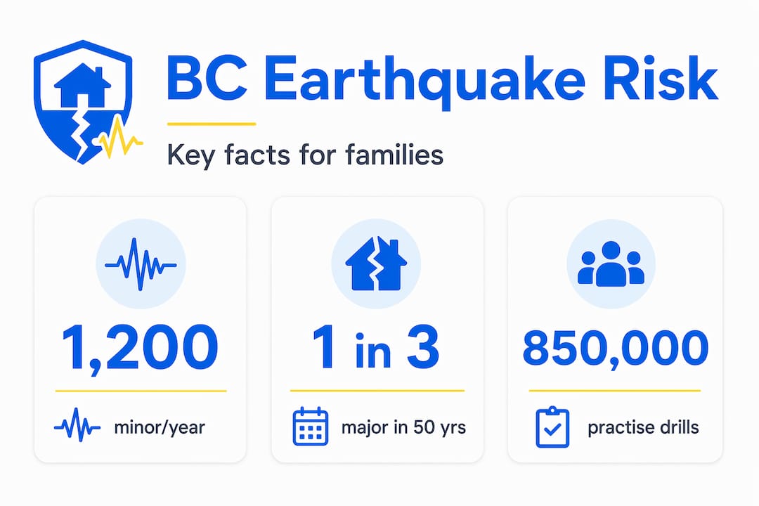 Infographic with BC earthquake risk statistics