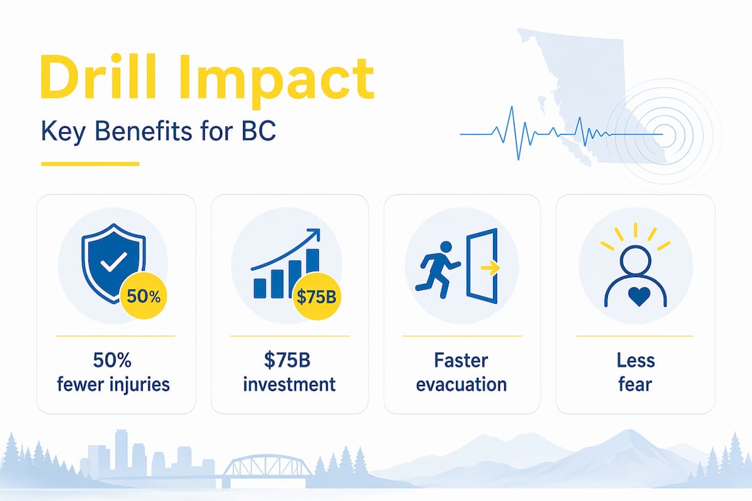 Infographic showing drill benefits and impact statistics