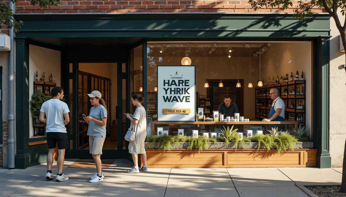 Local cannabis dispensary with community members outside chatting