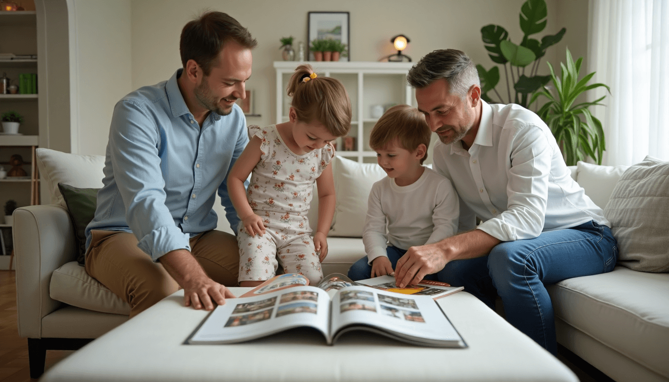 Family organizing living room using multifunctional storage furniture
