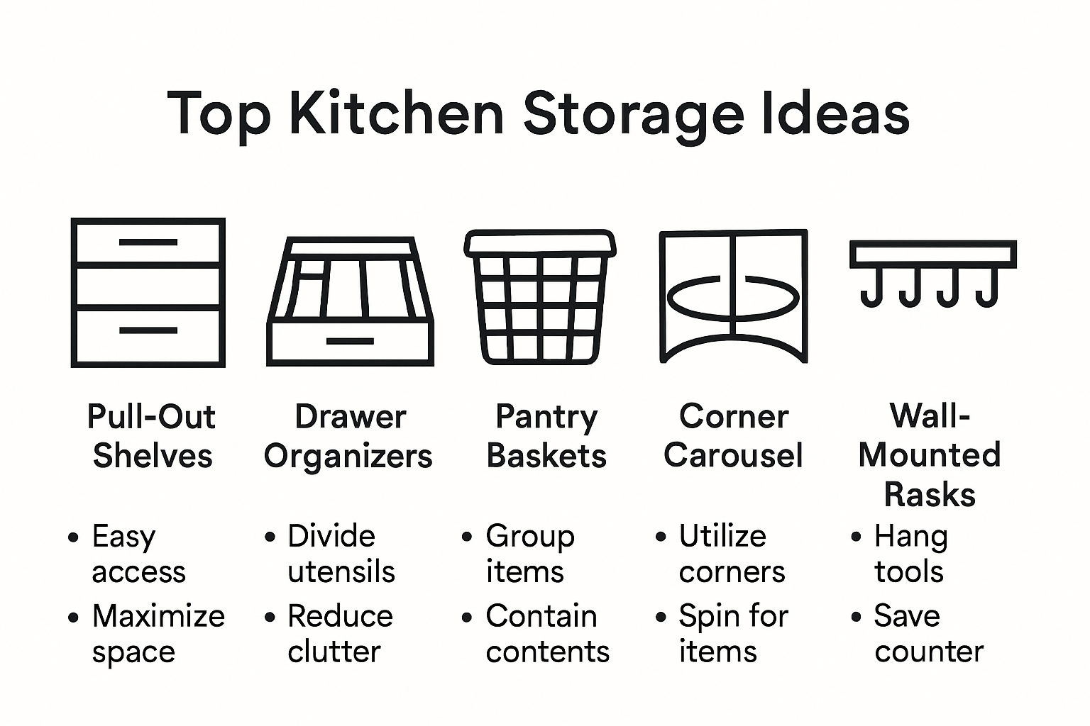 Infographic of top kitchen storage ideas and benefits