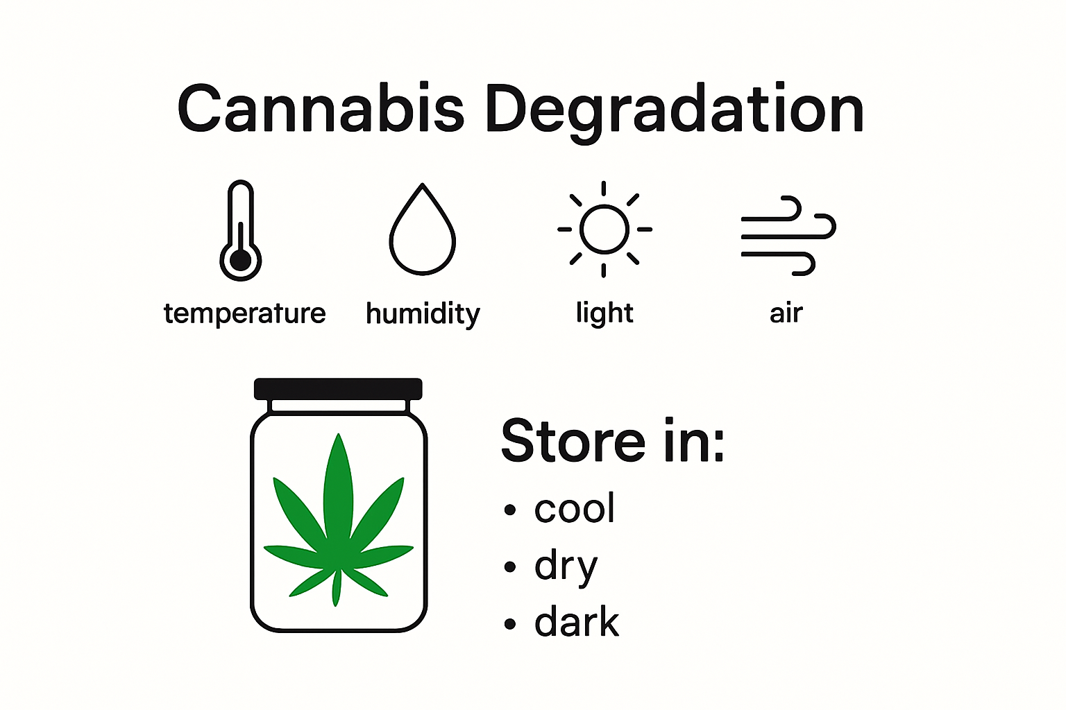 Infographic visualizing optimal cannabis storage conditions