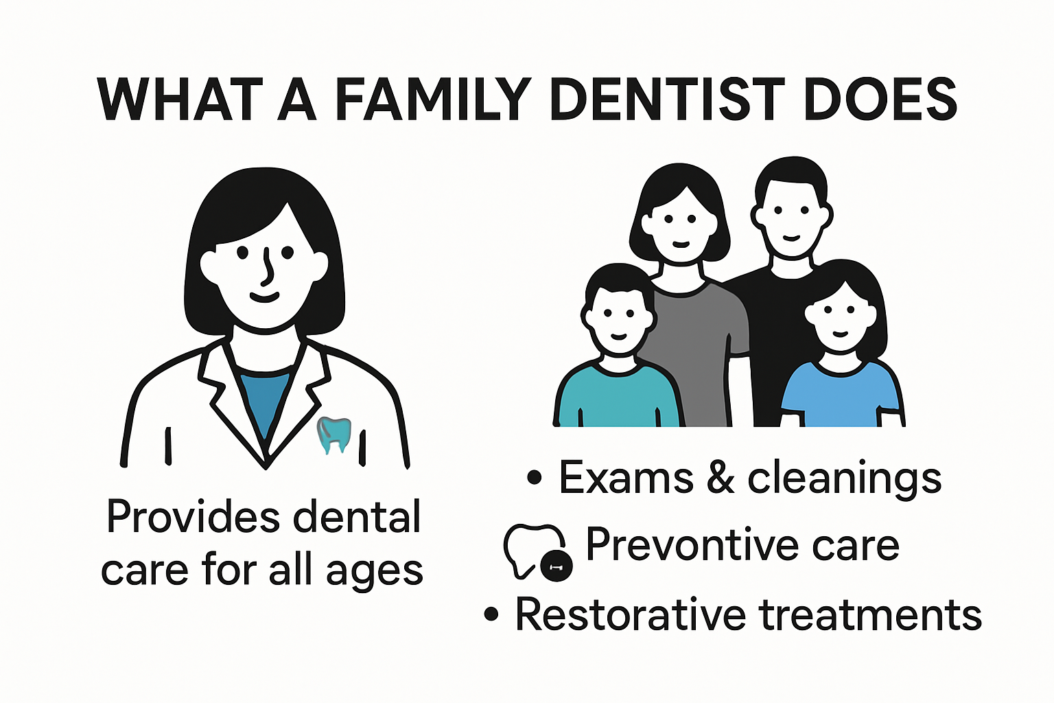 Infographic showing what a family dentist does for all ages