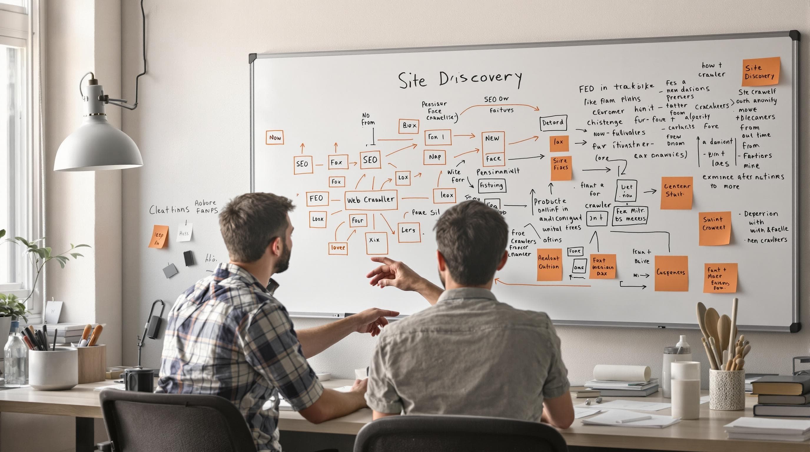 Marketer studying web crawling site map and discovery process