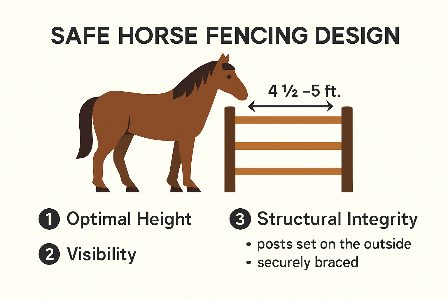 Infographic showing safe horse fencing design essentials