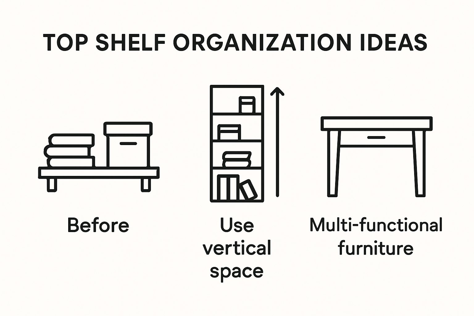 Infographic showing key shelf organization ideas and strategies.