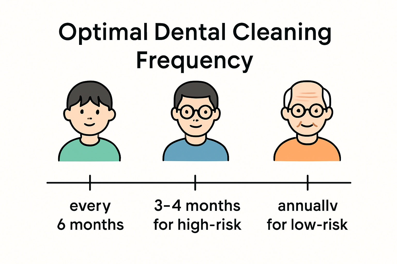 Infographic chart showing recommended dental cleaning frequency by age and risk group