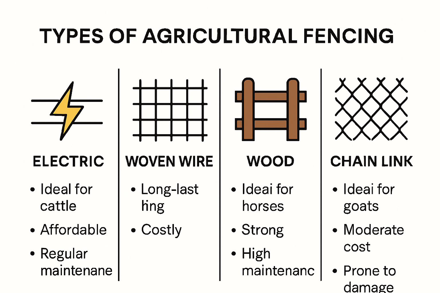 Infographic comparing types of agricultural fencing