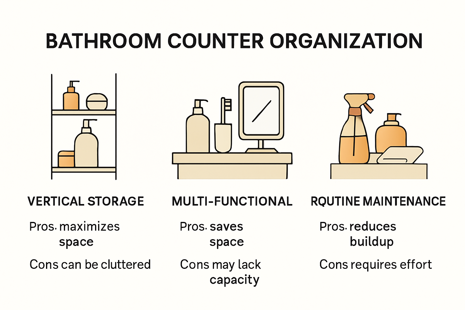 Infographic showing bathroom counter organization strategies