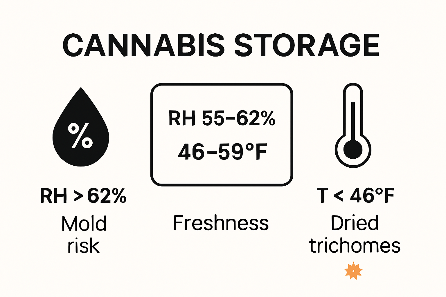 Infographic showing best temperature and humidity for cannabis storage