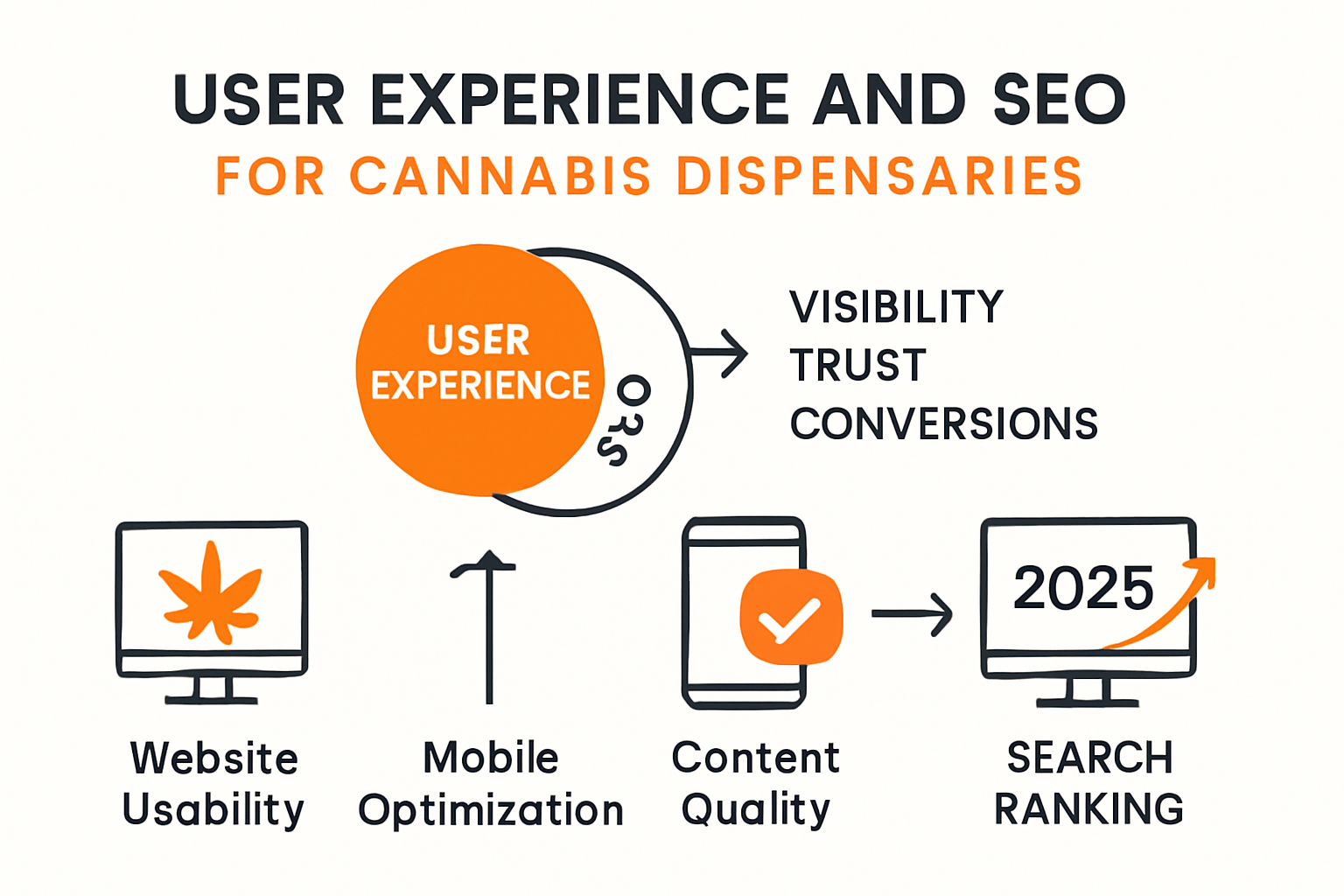 Infographic showing user experience and SEO impact for dispensaries