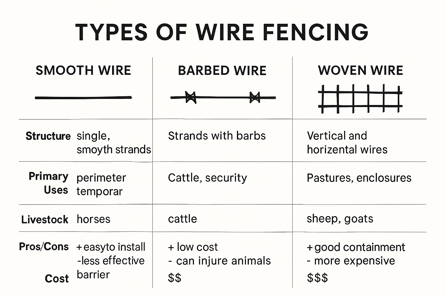 Comparison of common fence wire types infographic