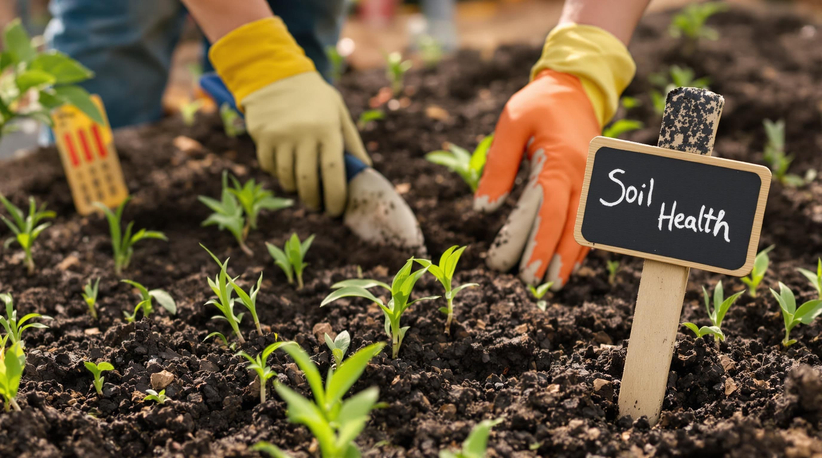 Homeowner mixing compost into Calgary yard clay soil