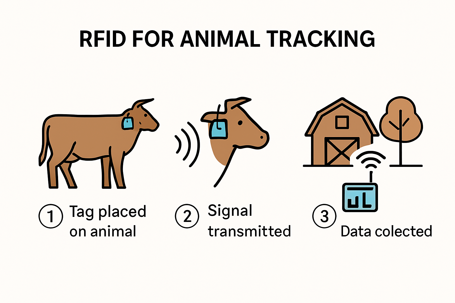 How RFID for animal tracking works illustration