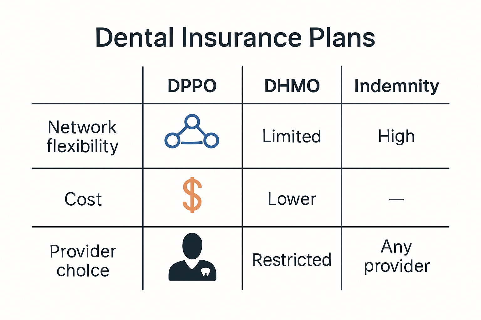 Infographic comparing types of dental insurance plans